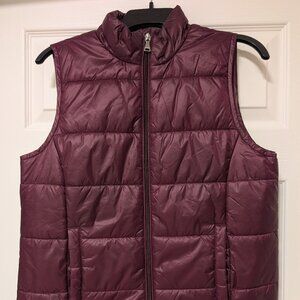 Express Burgundy Puffer Vest – Lightweight Quilted Zip-Up – Size Medium